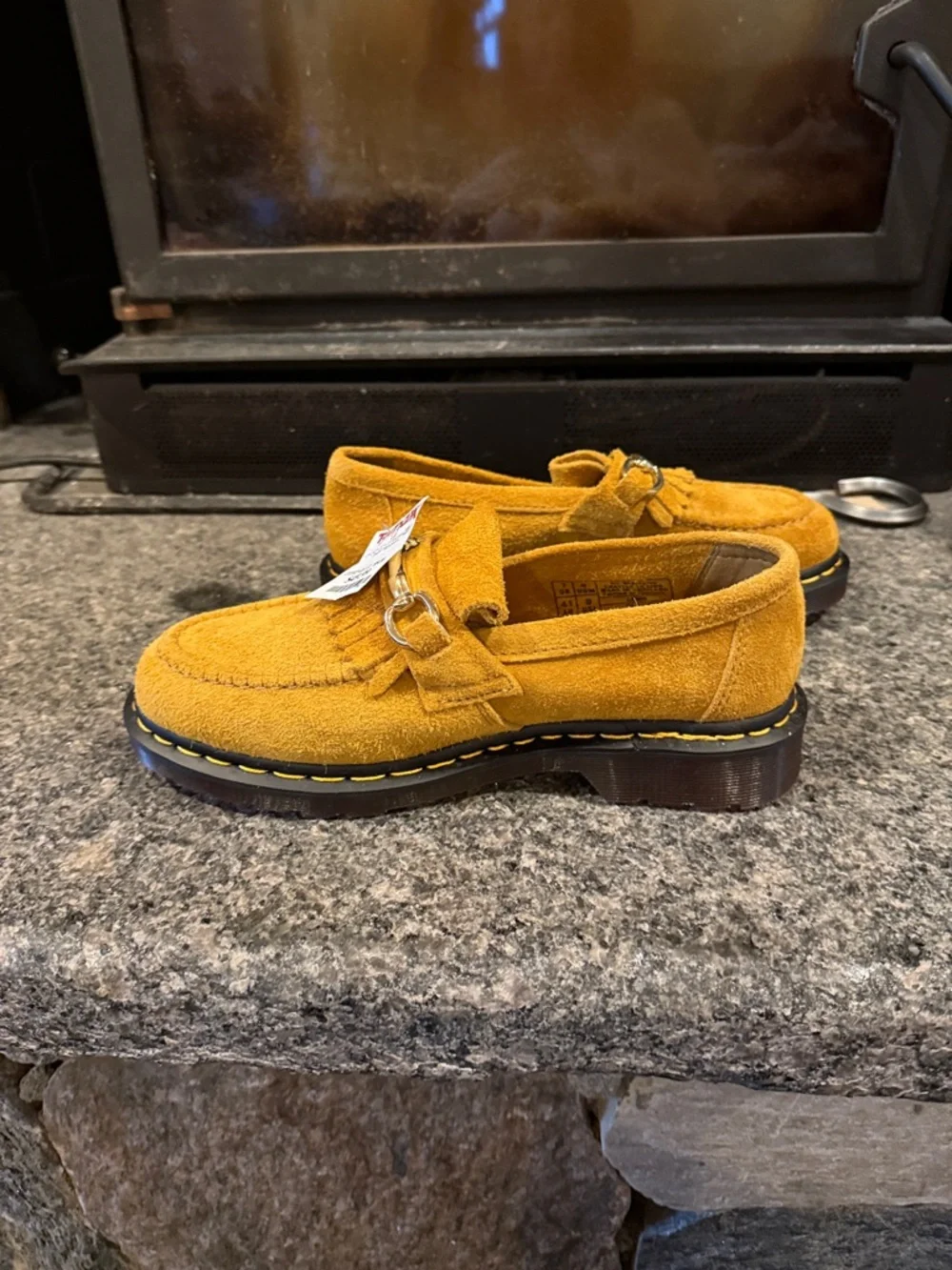 DR. MARTENS women’s Adrian Snaffle Tassel Mustard Suede Loafers - Picture 2 of 16